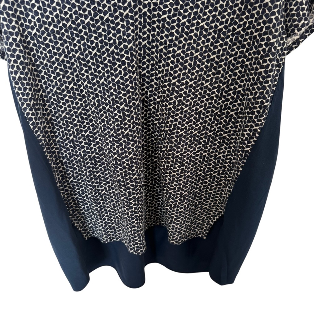 Tory Burch Tessera Top Medium Linen Silk Mixed Media V Neck Short Sleeve Blouse - Picture 4 of 8